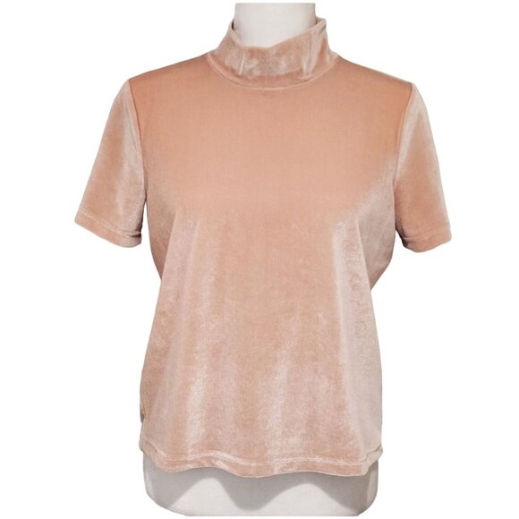 Madewell Womens Velvet Short Sleeve Mock Neck Top Blush Pink size Small - Picture 2 of 10